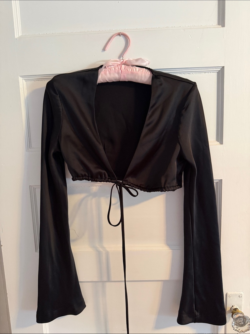 Dynamite Black Satin Cropped - Wrap top